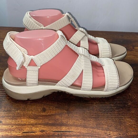 DR. SCHOLL'S Adalia Sz 10 Beige Textured Fabric Adjustable Ankle Strap Sandals - Picture 3 of 8